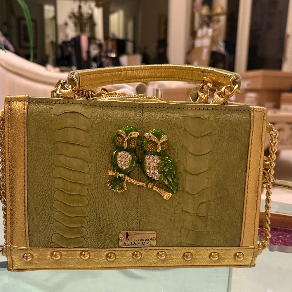 Green and Gold Mini Bag with Owl Design